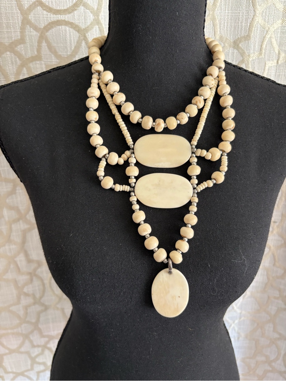 Layered Cream Bead Statement Necklace - Brand Unknown